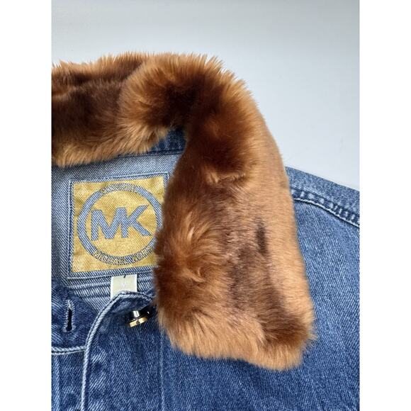 Michael Kors Faux Fur Collar Denim Jacket Size M-L - Picture 5 of 16